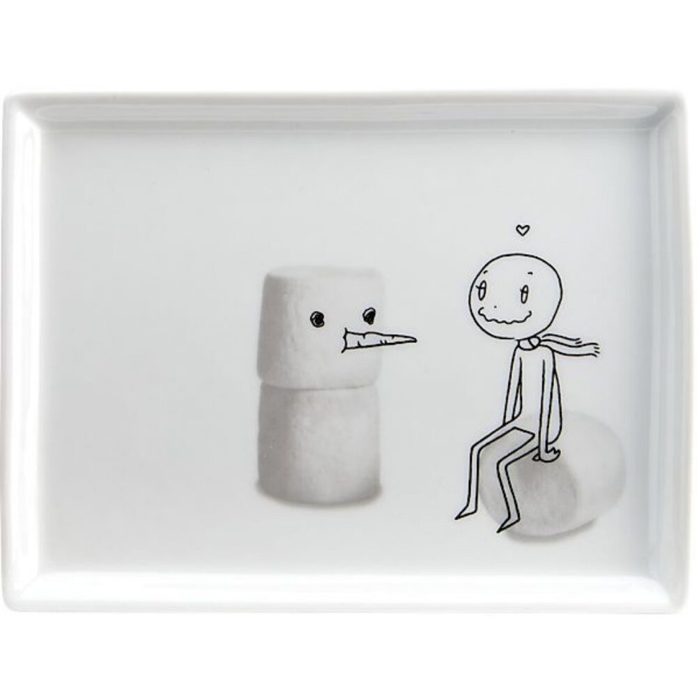 CB2 Oliver Marshmallow Snowgirl Appetizer Snack Plate Ceramic Crate Barrel 2014